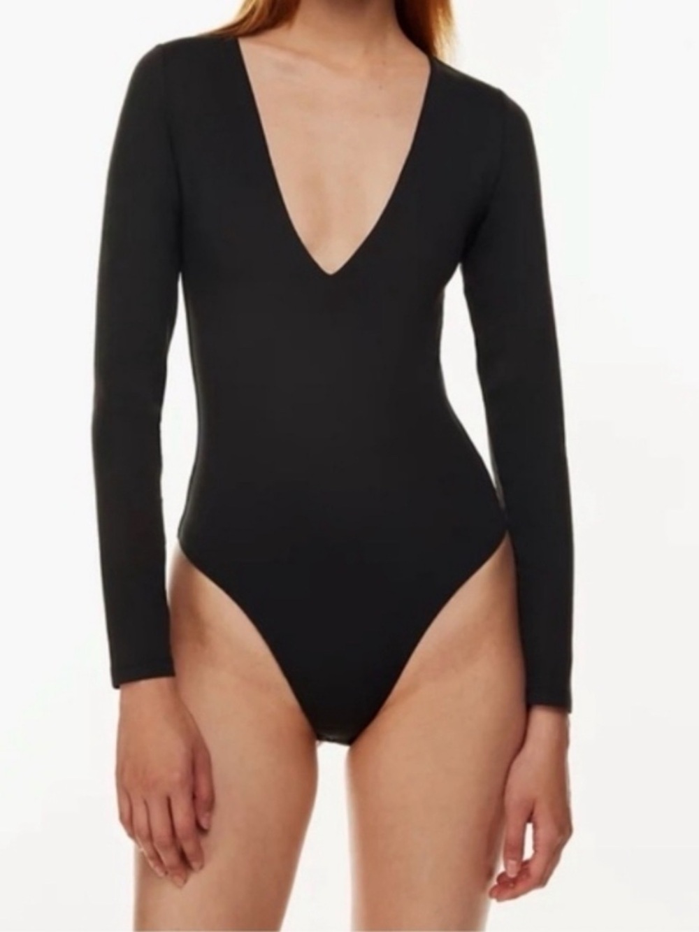 Aritzia Contour Black V-Neck Long Sleeve Bodycon Bodysuit XS